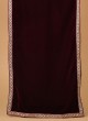 Maroon Embroidered Border Dupatta In Velvet